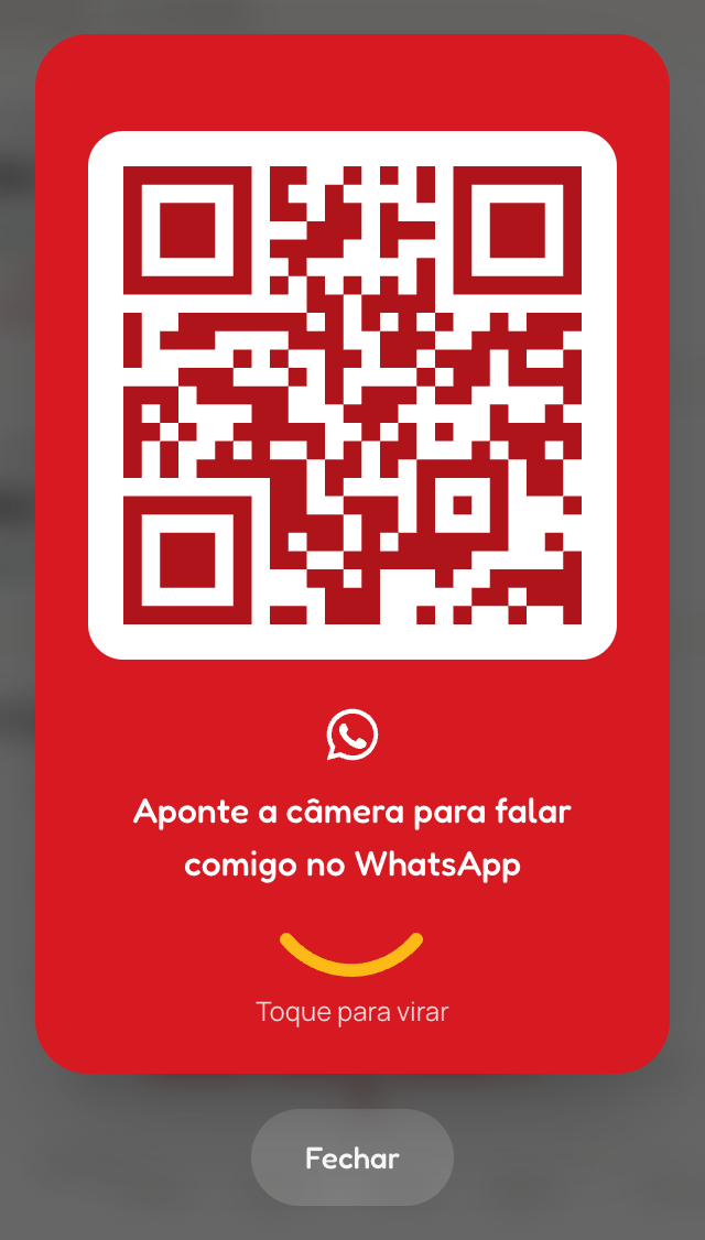 Lado vermelho do cartão, com o QR code do WhatsApp