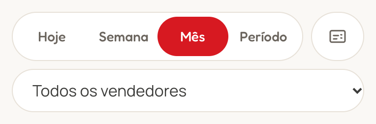 Botões Hoje, Semana, Mês e Período, com Mês selecionado em vermelho