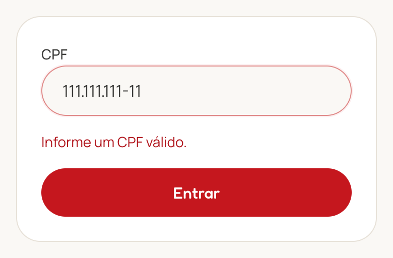 Mensagem em vermelho: Informe um CPF válido